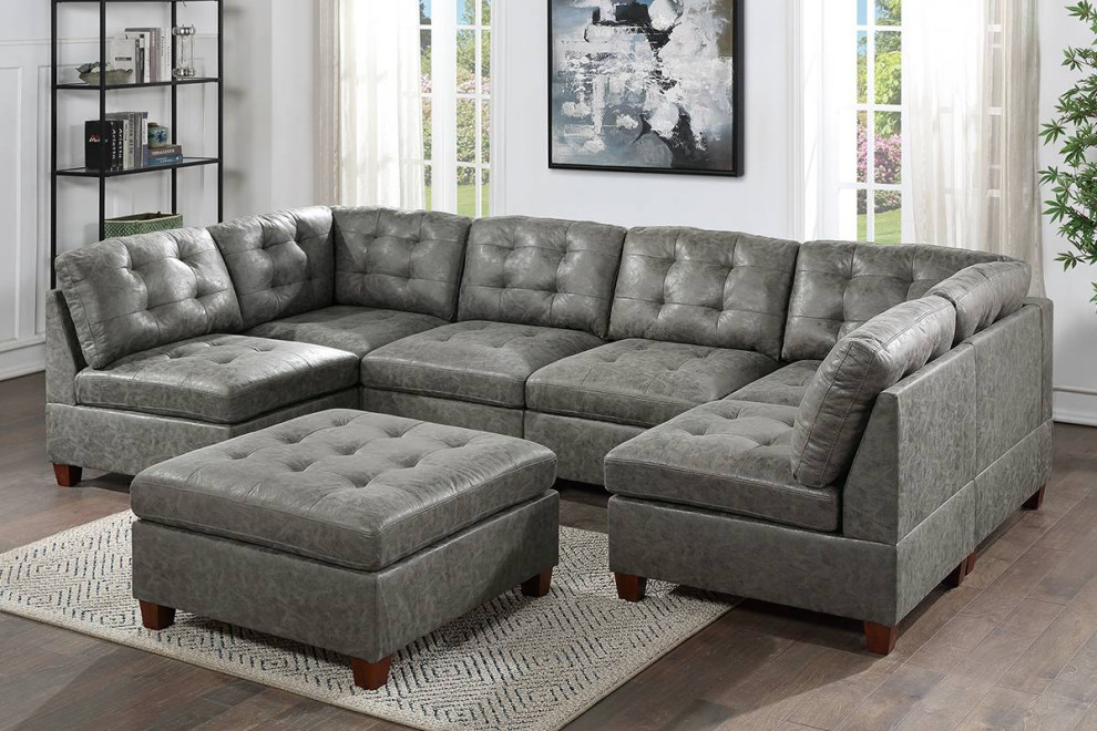 Bolsena 7 Piece Breathable Leatherette Modular Sectional Sofa  Gray   Contemporary   Sectional Sofas   by Hollywood Decor  Houzz