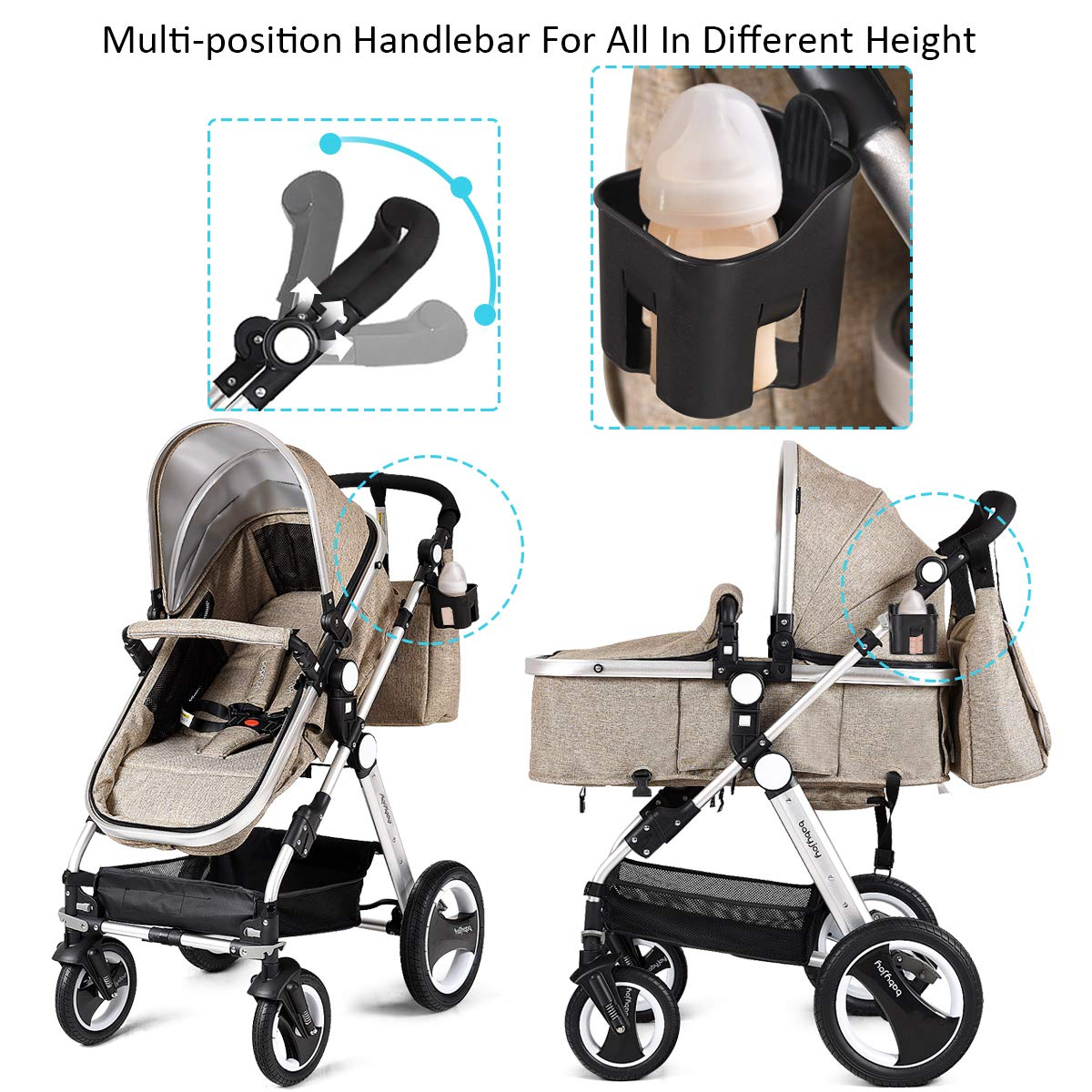 BABY JOY Baby Stroller, 2-in-1 Convertible Bassinet Reclining Stroller, Foldable Pram Carriage with 5-Point Harness