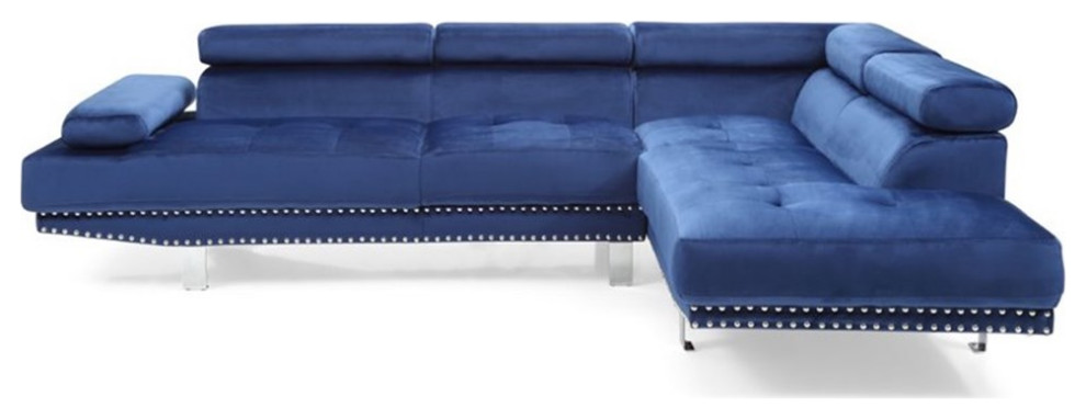 Maklaine Contemporary styled Velvet Sectional in Navy Blue Finish   Contemporary   Sectional Sofas   by Homesquare  Houzz