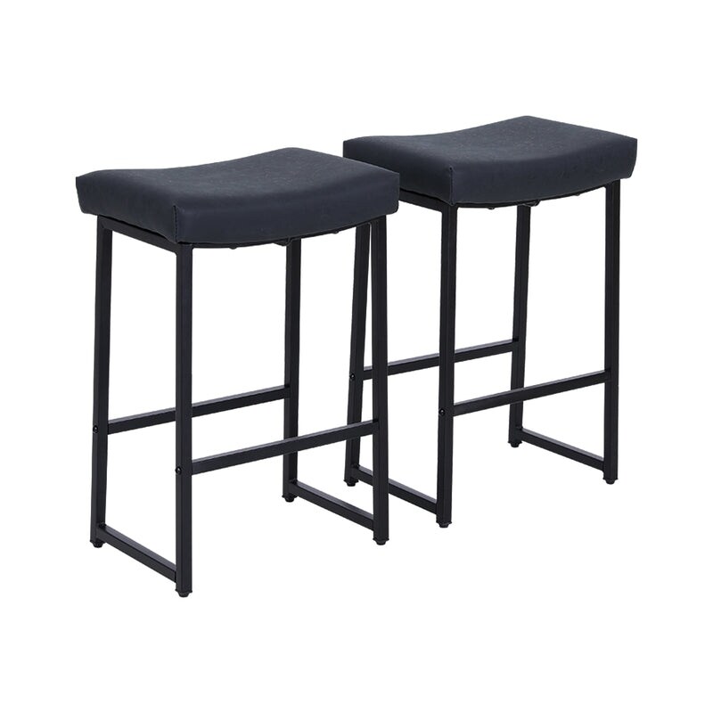 PHI VILLA 2 Piece Saddle Design PU Leather Bar Stool with Sturdy Metal Frame