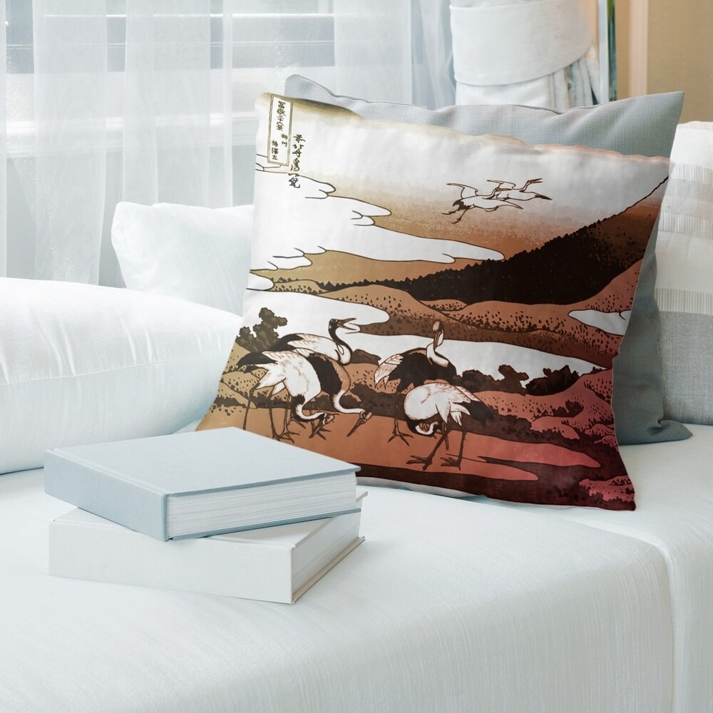 Porch   Den Katsushika Hokusai 'Japanese Cranes' Throw Pillow