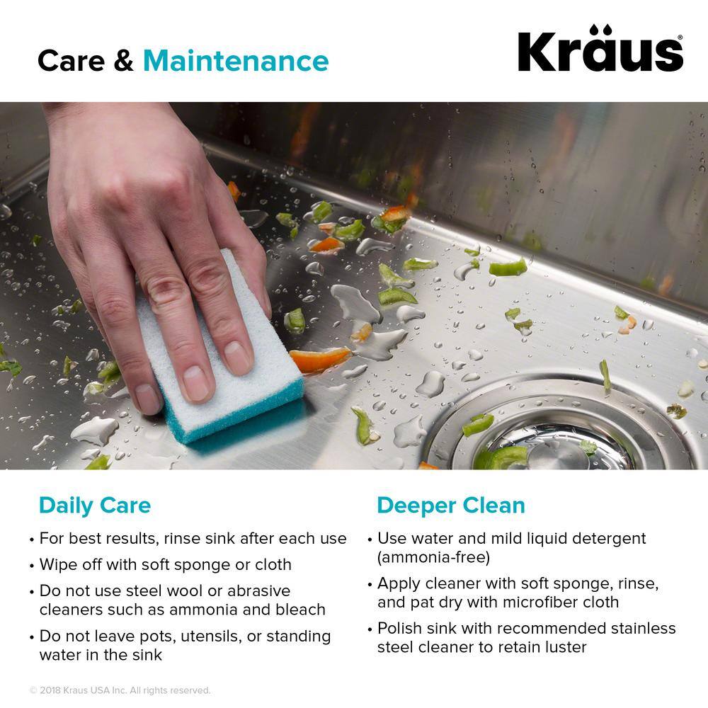 KRAUS Standart PRO 33in. 16 Gauge Undermount 5050 Double Bowl Stainless Steel Kitchen Sink KHU102-33