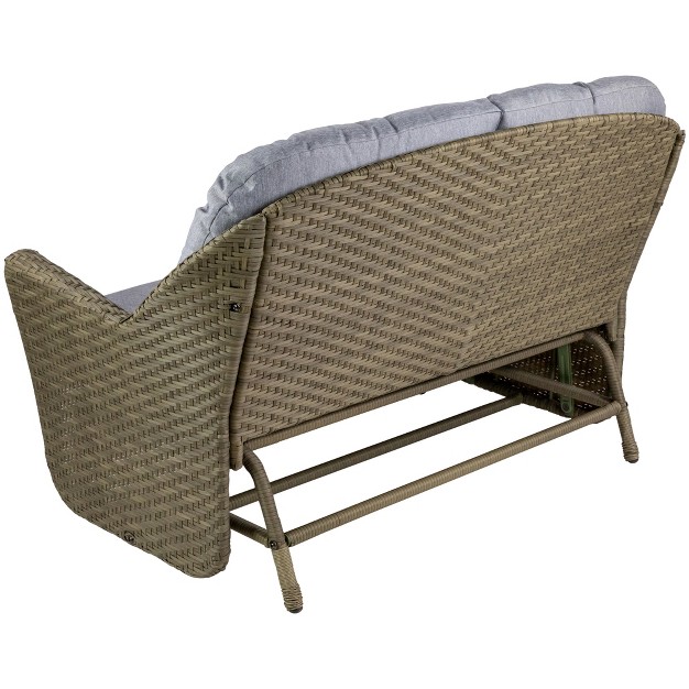 Taupe Gray Resin Wicker Deep Seated Double Glider With Gray Cushions