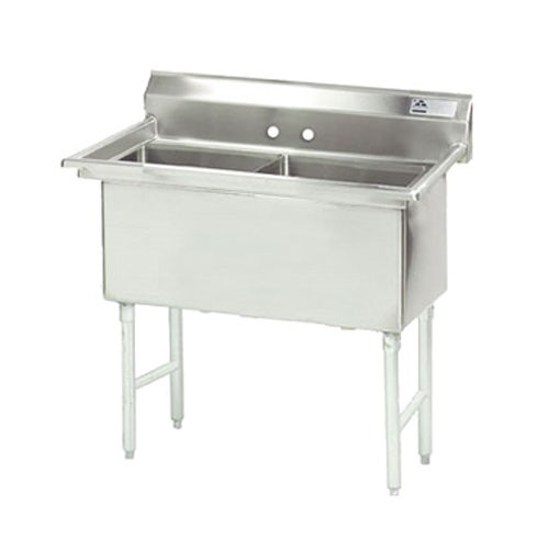 Advance Tabco FS-2-2424 Fabricated 2 Bowl Sink， No Drainboard， 53