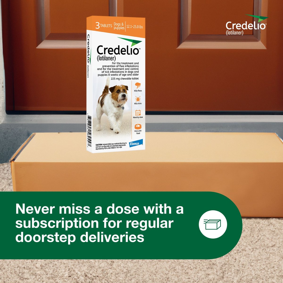 Credelio Chewable Tablet for Dogs， 12.1-25 lbs， (Orange Box)