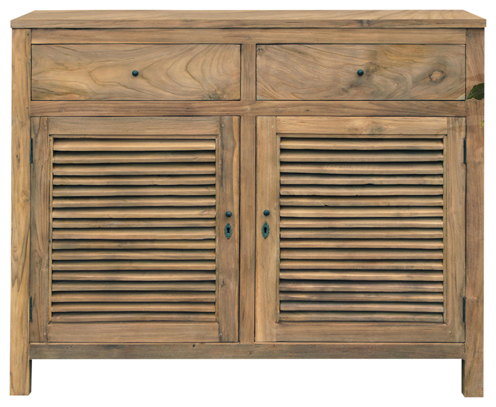 Recycled Teak Wood Louvre Cabinet With 2 Doors and 2 Drawers   Transitional   Accent Chests And Cabinets   by Chic Teak  Houzz