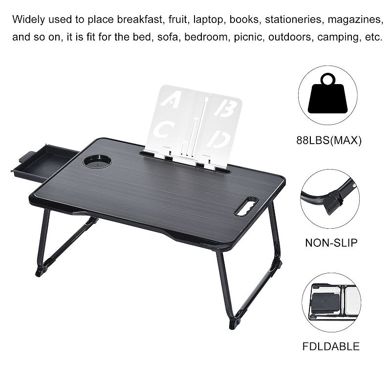 Foldable Laptop Bed Desk with Storage Drawer Reading Holder Water Slot