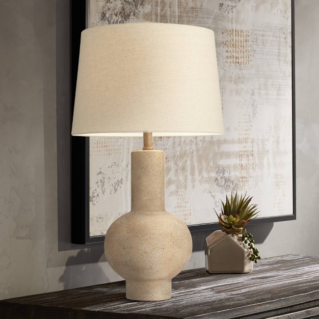 Tall Farmhouse Rustic Modern Coastal Table Lamp Brown Single Beige Shade Living Room Bedroom Bedside Nightstand House