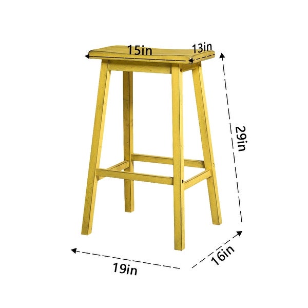 29 in. Yellow Wooden Bar Stool with Saddle Design Seat(Set of 2)