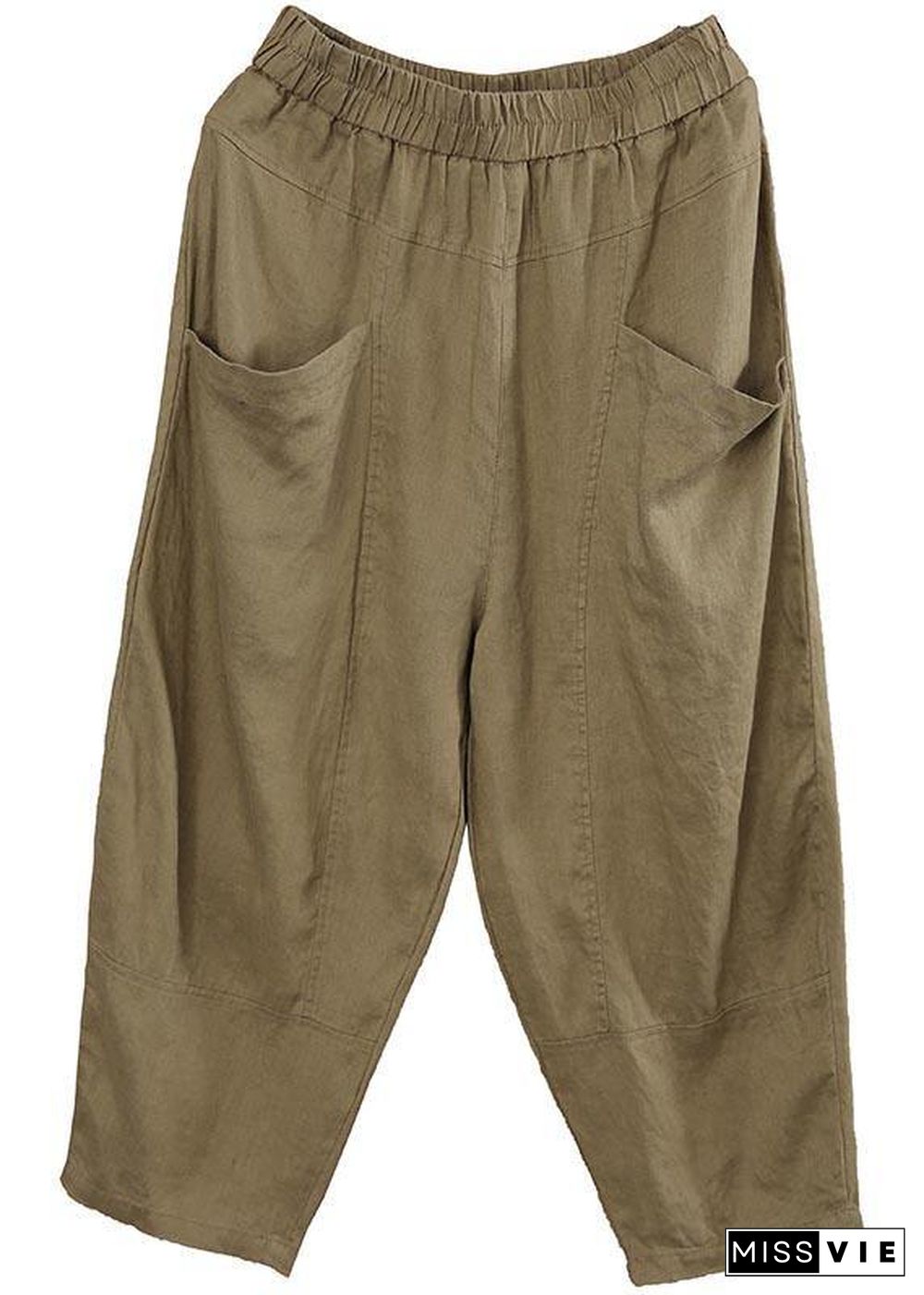 Women Chocolate Elastic Waist Linen Summer Pants