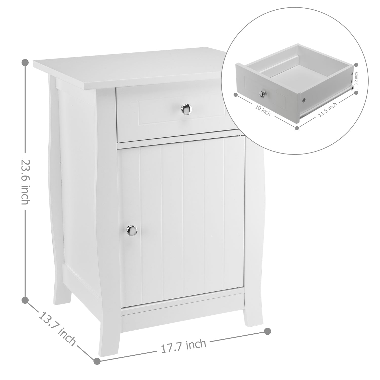 Ktaxon Single Door Bedside Cabinet with A Drawer,White