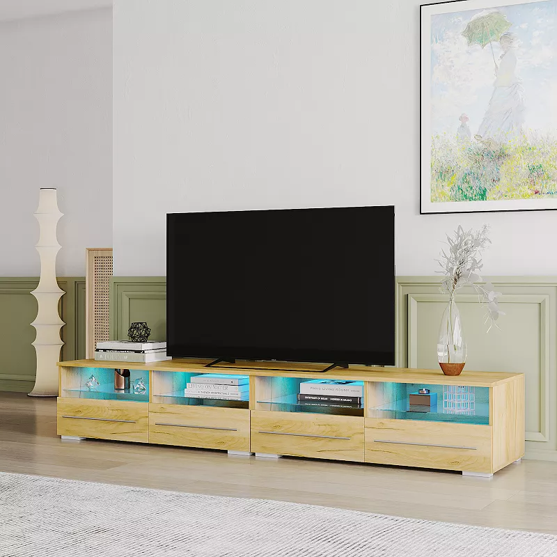 FC Design The Wood grain color TV cabinet has two drawers with color-changing light strips