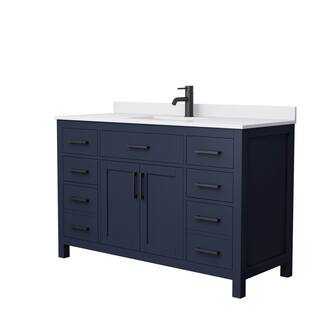 Wyndham Collection Beckett 54 in. W x 22 in. D x 35 in. H Single Sink Bathroom Vanity in Dark Blue with White Cultured Marble Top WCG242454SBBWCUNSMXX