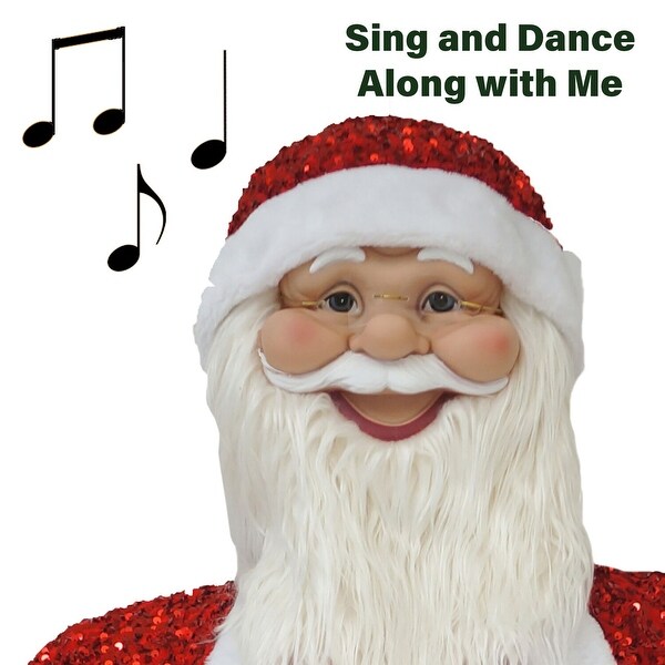 Fraser Hill Farm 58In. Dancing Santa in Red Sequin Suit with Teddy Bear and Wrapped Gifts