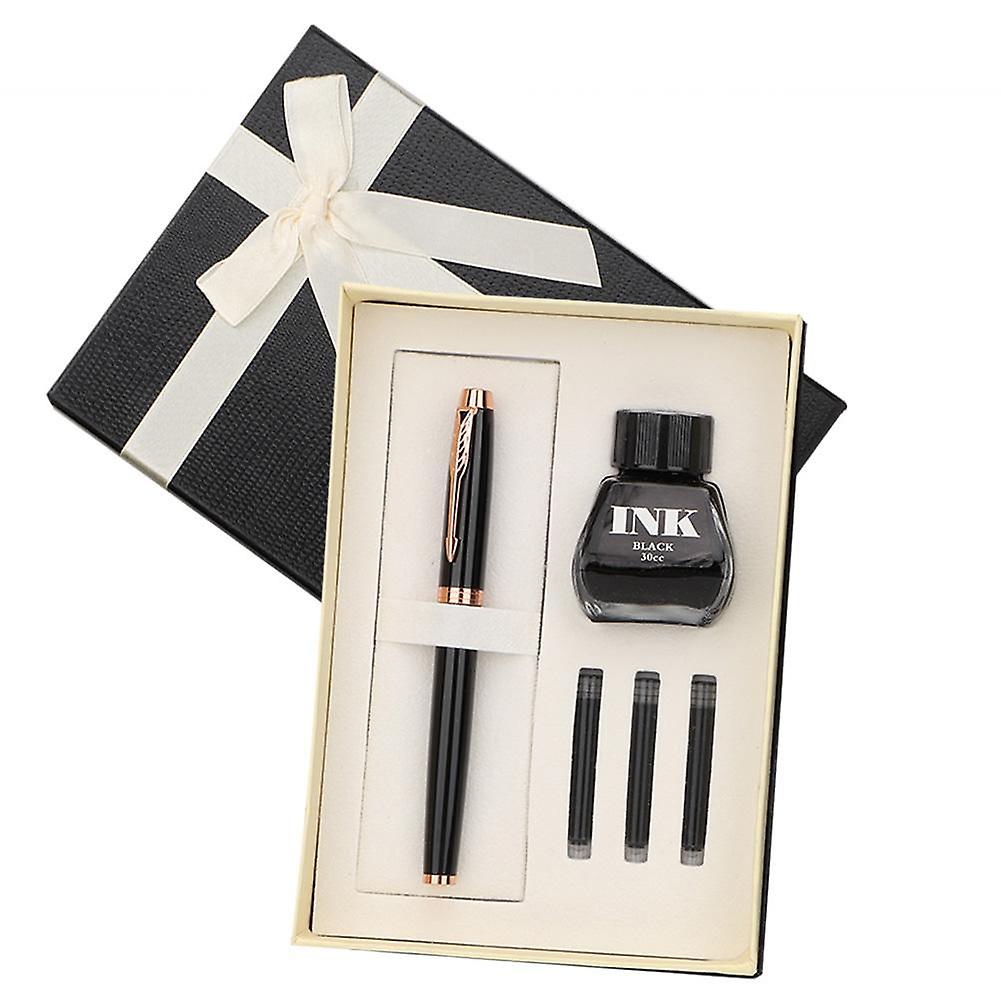 Metal Fountain Pen 30ml Ink 3 Portable Ink Sac Gift Box Set For Business School Gift(black)