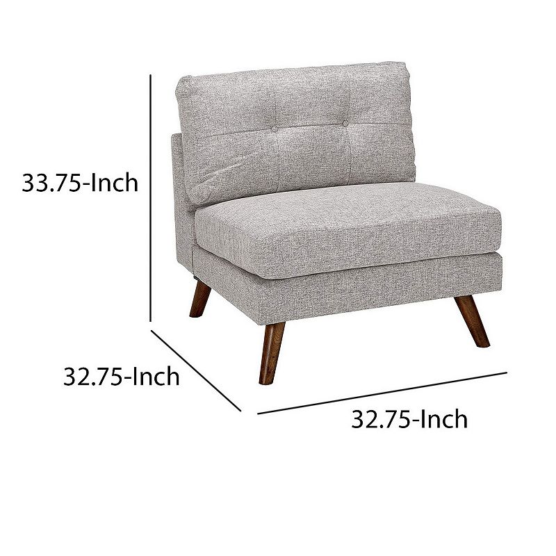 Fabric Upholstered Armless Chair with Tufted Back and Splayed Legs， Gray