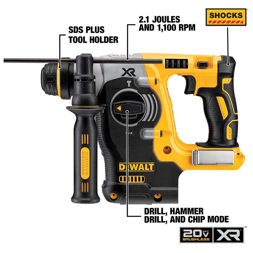 DW 20V MAX XR Cordless Brushless 2-Speed 21 Plastic Collated Framing Nailer and Brushless 1 in. Rotary Hammer (Tools Only) DCN21PLBW273B