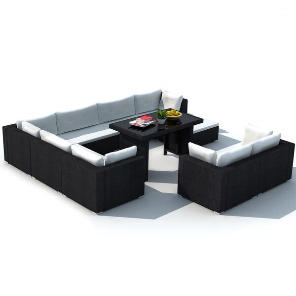 10 Piece Garden Lounge Set with Cushions Poly Rattan Black - Overstock - 35108287