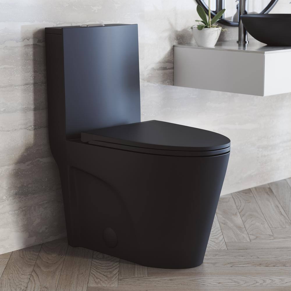 Swiss Madison St. Tropez 1-Piece 1.11.6 GPF Dual Flush Elongated Toilet in Matte Black Seat Included SM-1T254MB