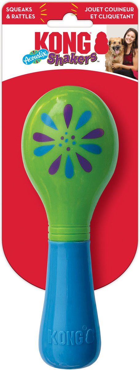 KONG Shakers Acoustix Maraca Dog Toy Green and Blue， Medium