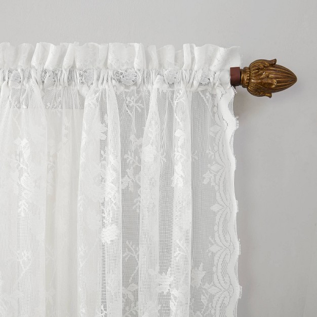 Set Of 2 24 quot x58 quot Alison Floral Lace Sheer Rod Pocket Kitchen Curtain Tier Pair White No 918