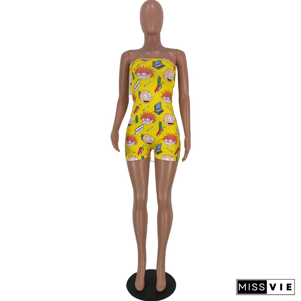 Fashion Cartoon Printed Wrapped Chest Rompers