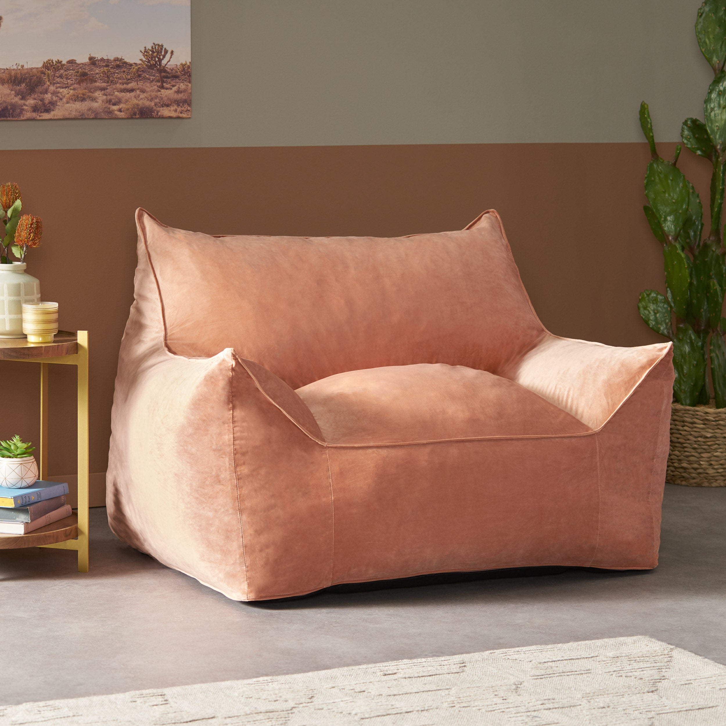 Ehlen Modern Velveteen Bean Bag Chair with Armrests