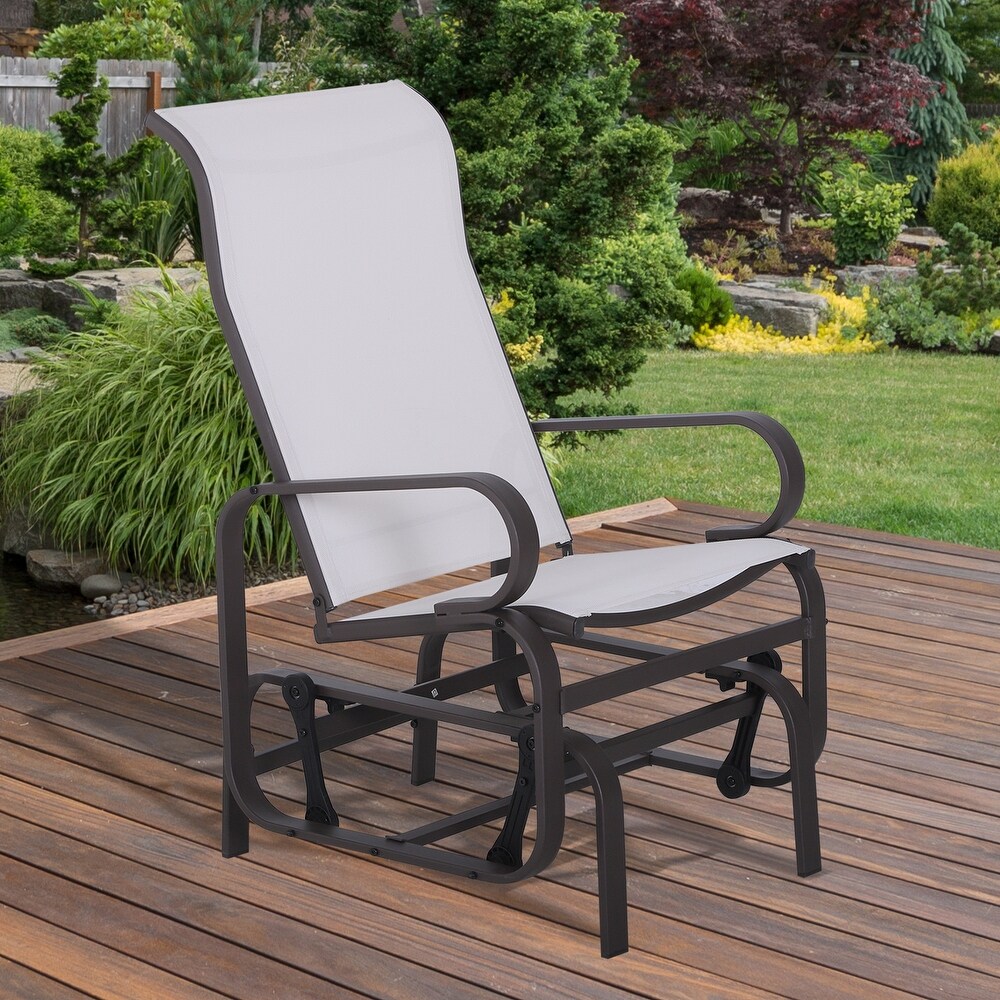 Outsunny Single Glider Patio Swing Rocking Chair with Breathable Mesh  Smooth Arms for Backyard  Garden  Lawn