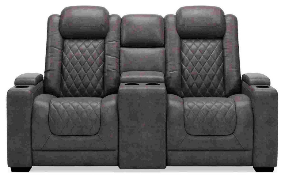 Power Reclining Loveseat With Console and Adjustable Headrest  Gray   Transitional   Loveseats   by VirVentures  Houzz