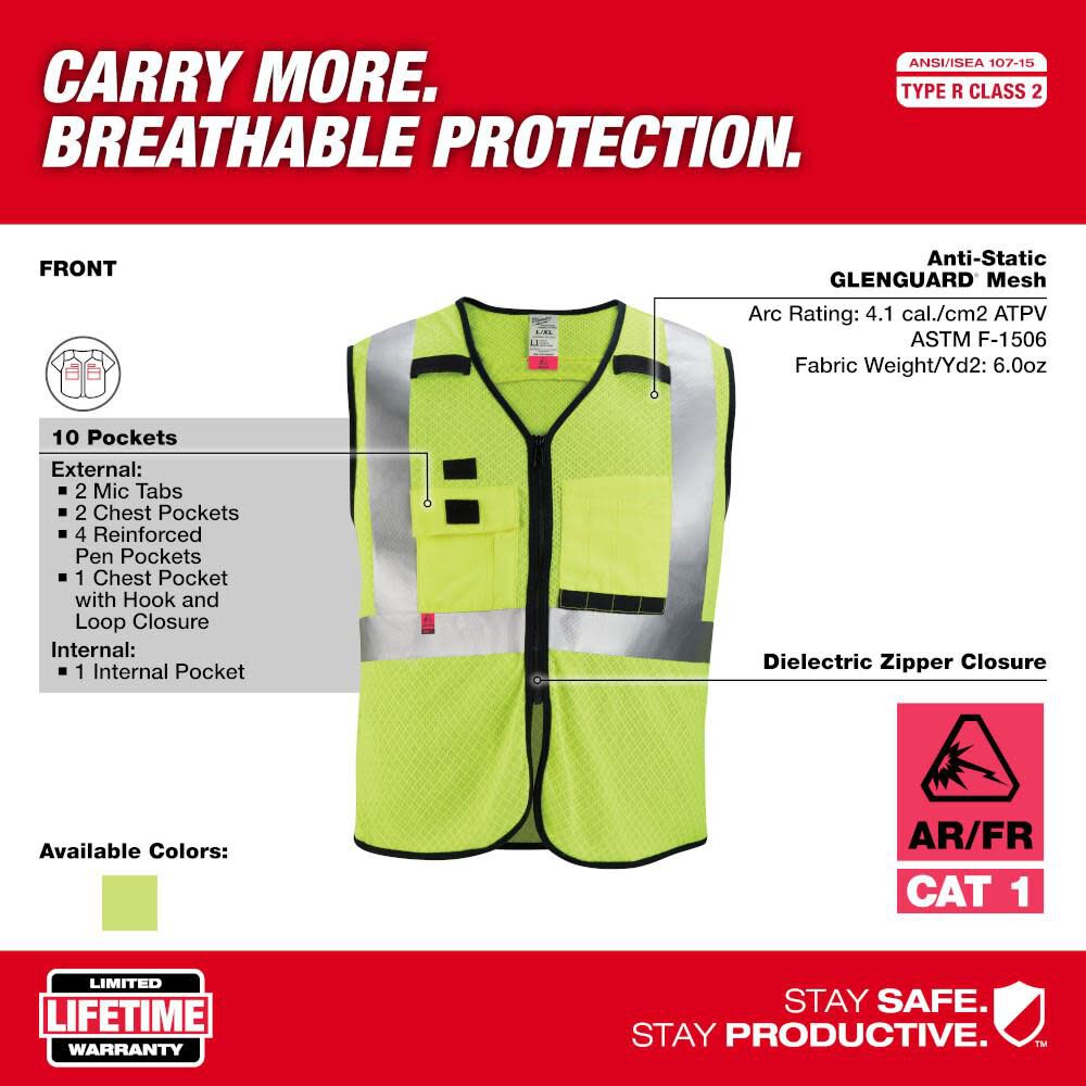 Milwaukee High Vis Safety Vest Class 2 Mesh AR/FR Cat 1 48-73-5201M910 from Milwaukee