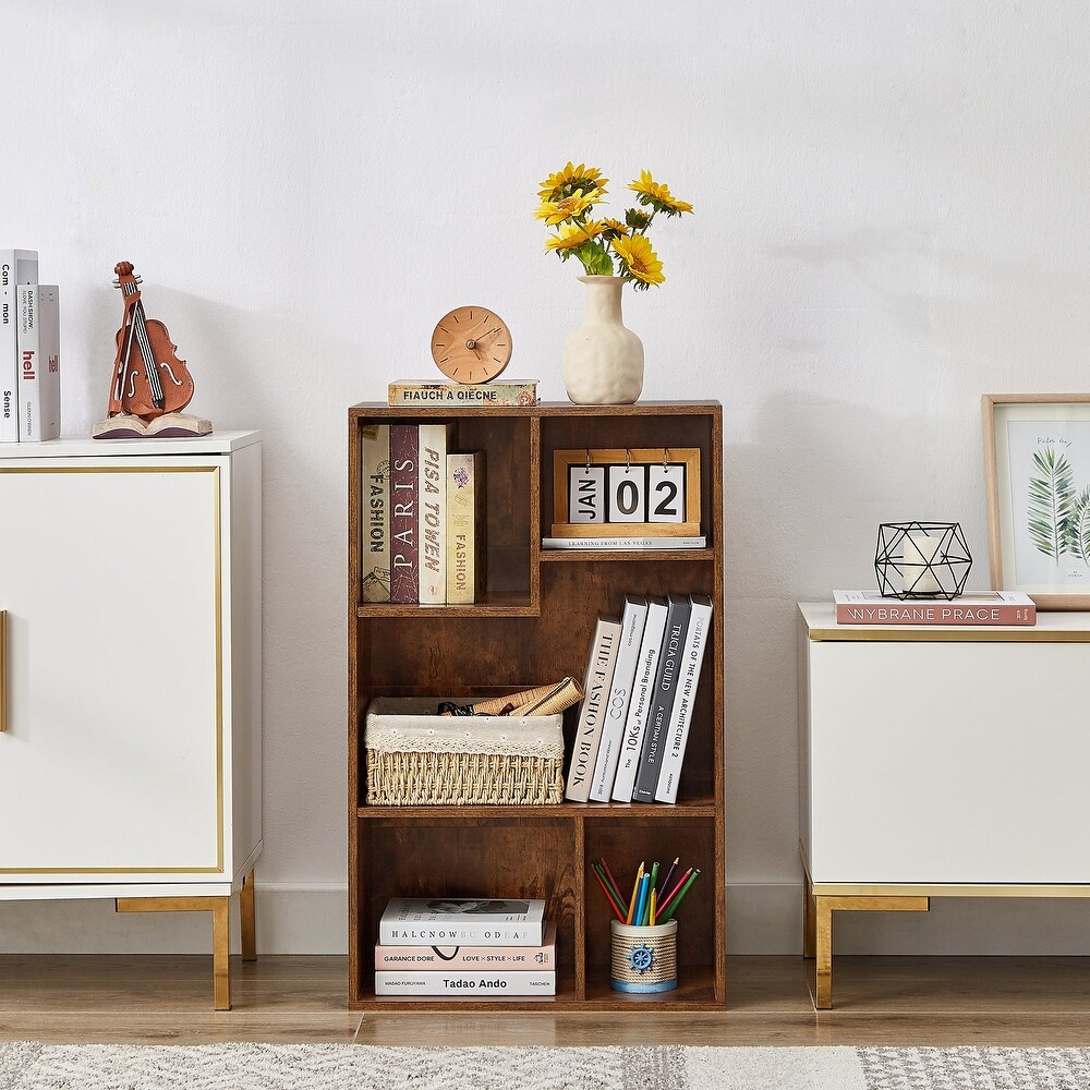 VECELO  Widened Version，(Set of 2)2 Tier Five Open Cube Wooden Bookcase Organizer  Bookshelf