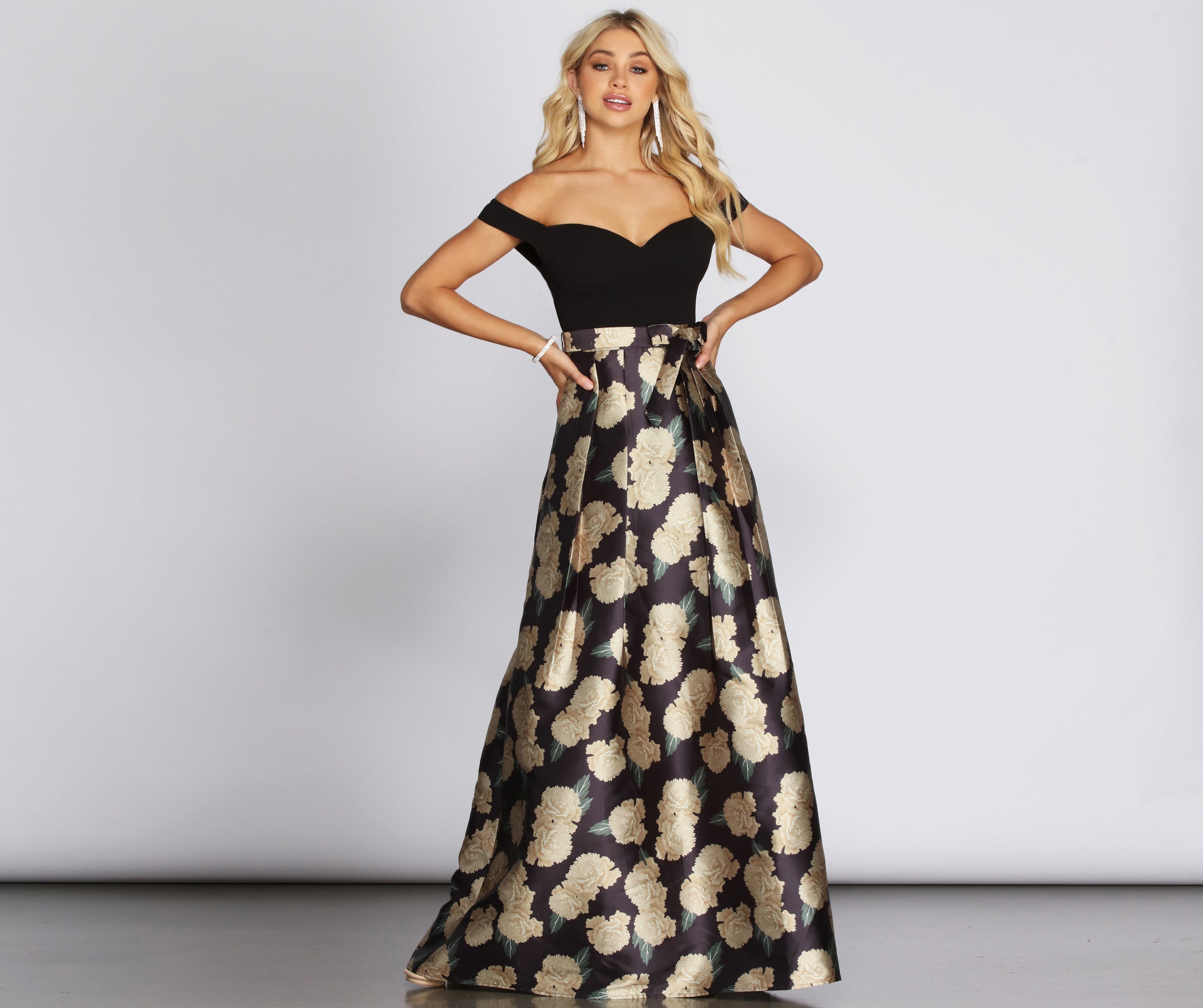 Maude Floral Woven Satin Gown