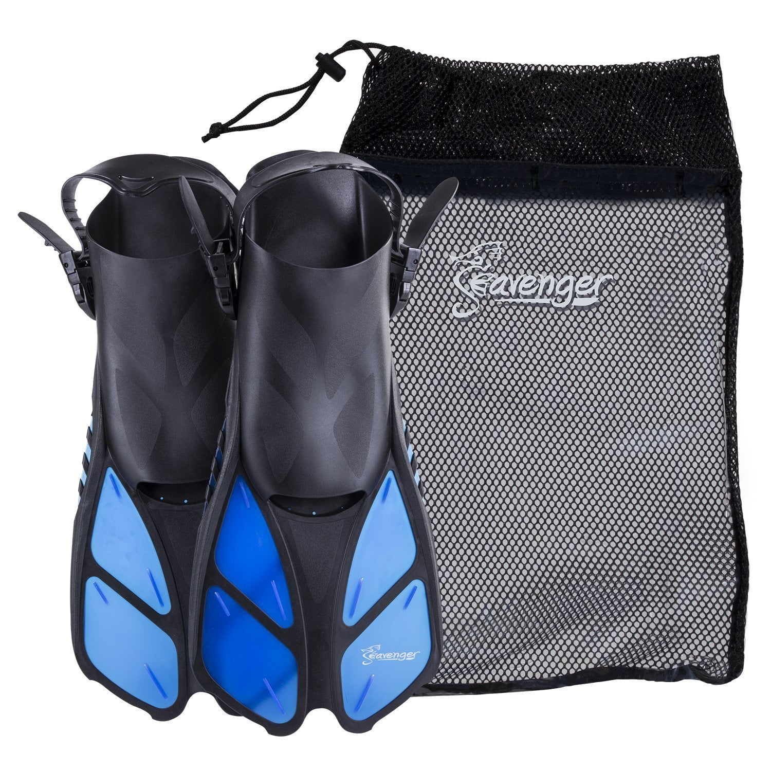 Seavenger Swim Fins / Flippers with Gear Bag for Snorkeling and Diving， Perfect for Travel Blue S/M