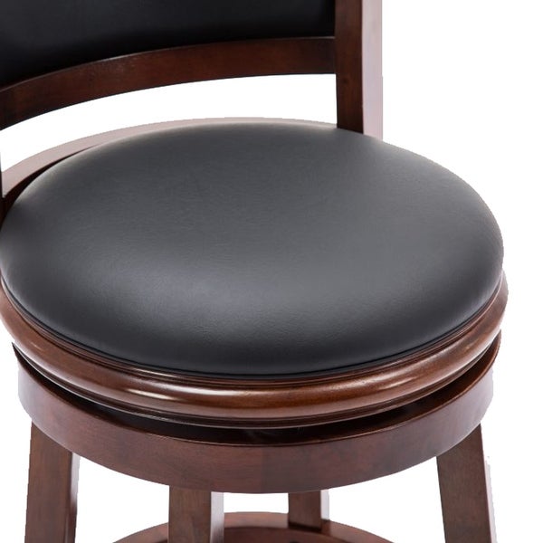 Round Wooden Swivel Barstool with Padded Seat and Back， Cherry Brown - 43.5 H x 18 W x 19.5 L Inches