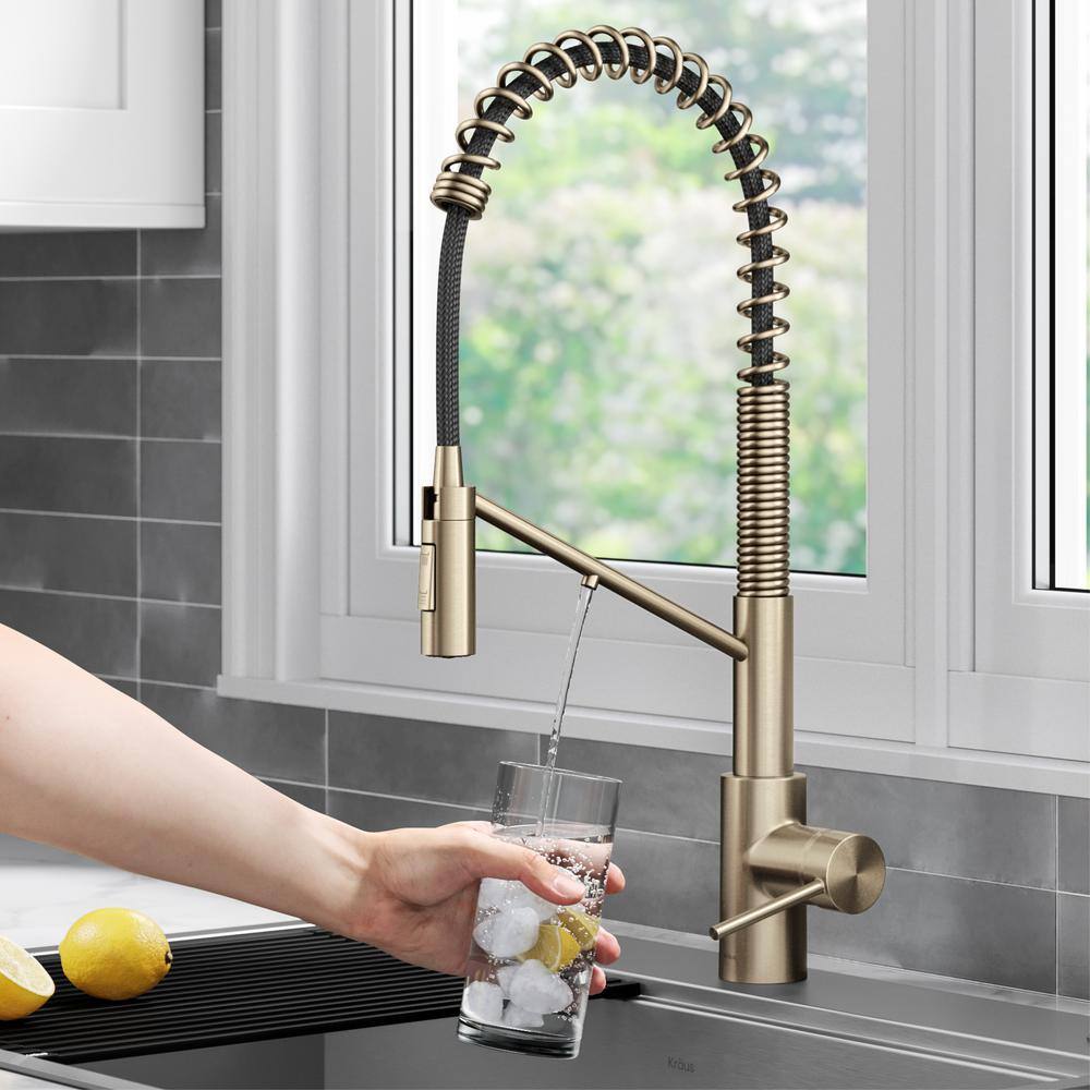 KRAUS Oletto Pull-Down Kitchen Faucet in Spot-Free Antique Champagne Bronze with Purita Under-Sink Filtration System FS-1000-KFF-2631SFACB