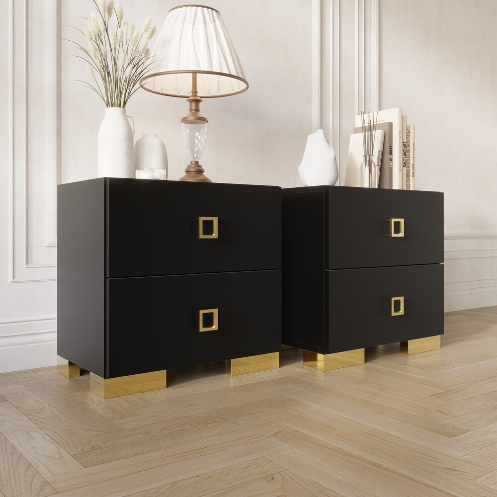 CraftPorch Modern Gold Legs Storage 2 Drawer Nightstand (Set of 2)