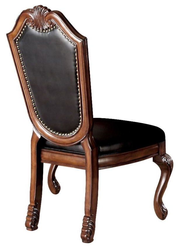 Acme Chateau De Ville Side Chair Set 2 Black PU and Cherry Finish   Victorian   Dining Chairs   by AMOC  Houzz