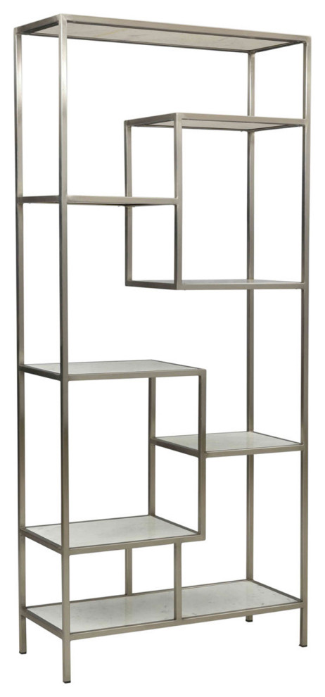 Modern White Marble  ampNickel Finish Shelf   Contemporary   Bookcases   by Design Mix Furniture  Houzz