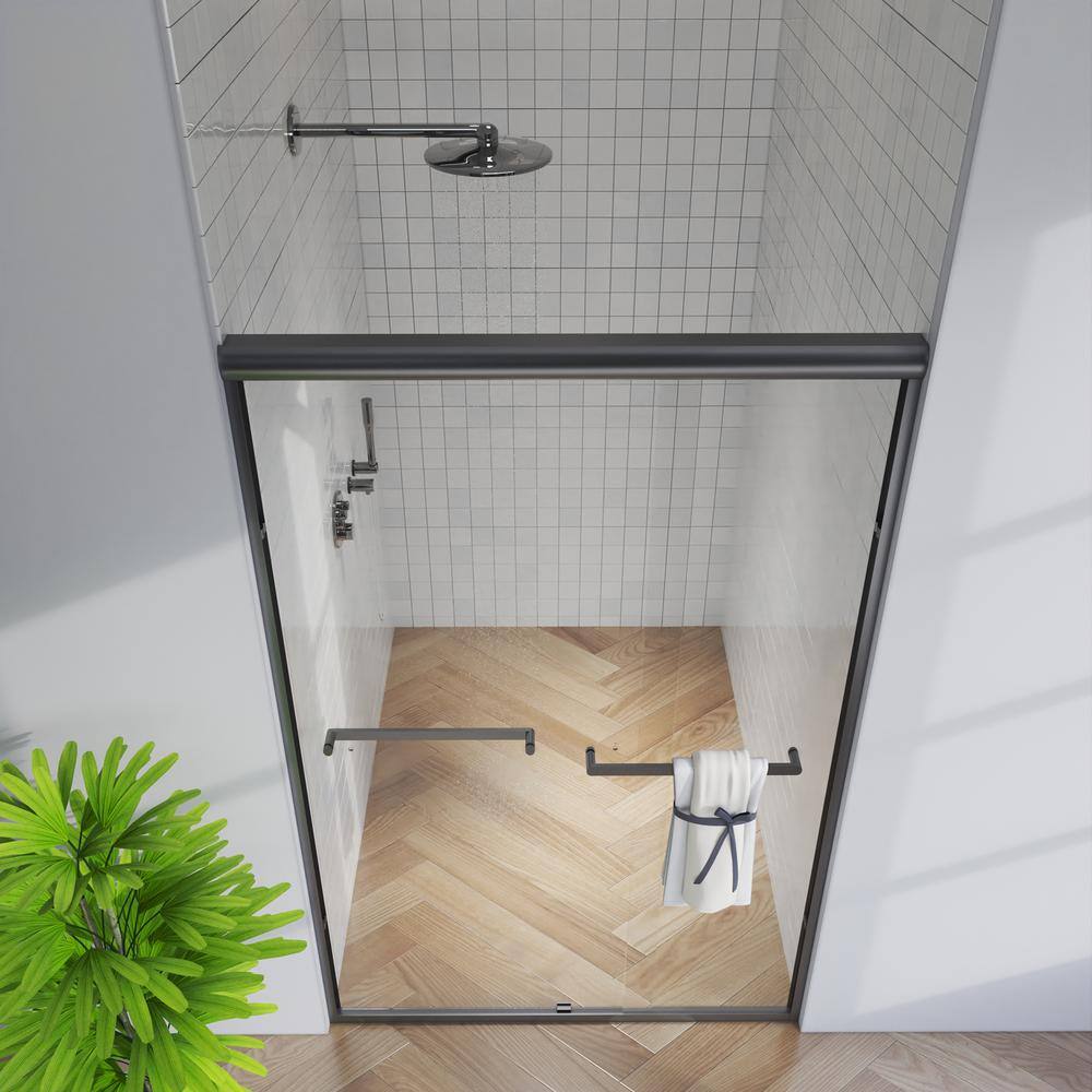 TOOLKISS 46 in. - 48 in. W x 72 in. H Sliding Framed Shower Door in Matte Black with Clear Glass TK19118-4872MB