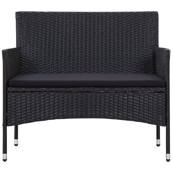 4 Piece Patio Lounge Set with Cushions Poly Rattan Black - Overstock - 36363493