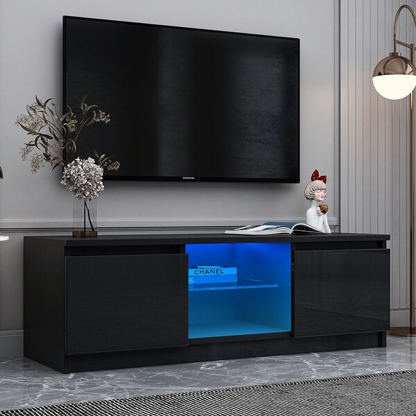 TV Stand with Lights， Modern LED TV Cabinet with Storage Drawers