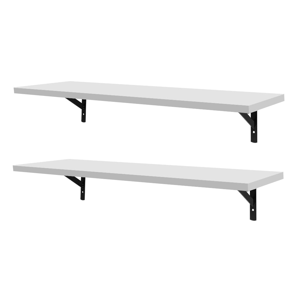 BMTBUY 2 Display Ledge Shelf Floating Shelves Wall Mounted with Bracket for Pictures and Frames Modern Home Decorative White