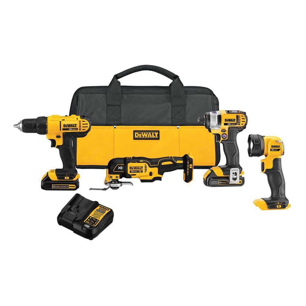 DW 20V MAX Cordless 4 Tool Combo Kit with (2) 20V 1.5Ah Batteries and Charger DCK444C2