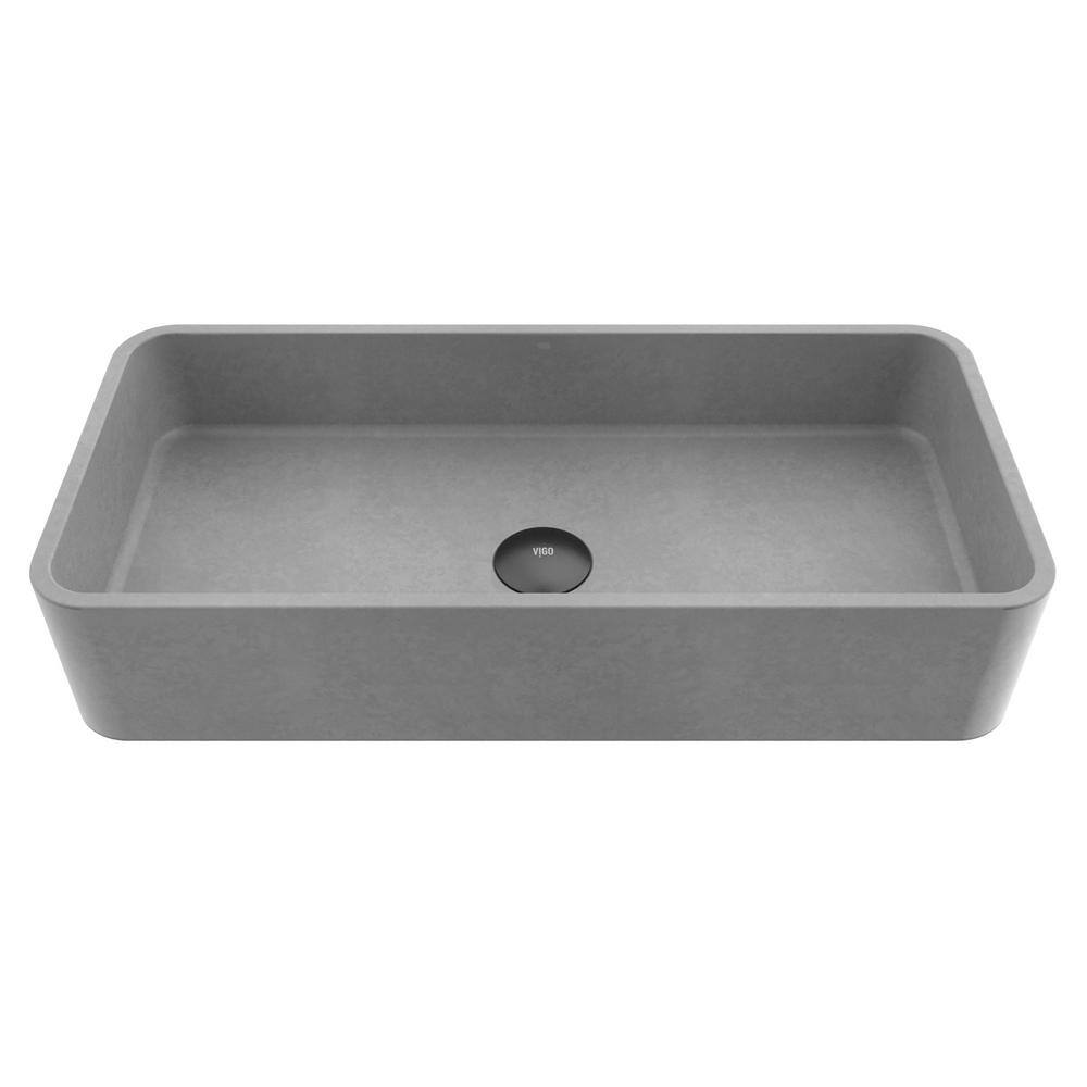 VIGO Palazzo Gothic Gray Concreto Stone 24 in. L x 11 in. W x 5 in. H Rectangular Vessel Bathroom Sink VG04060