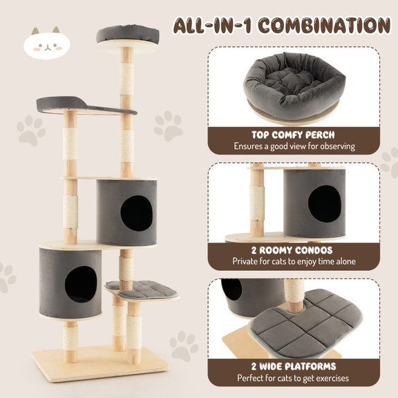 Costway 62913745 6 Tier Wooden Cat Tree with 2 Rem...