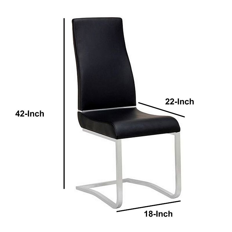 Stainless Steel Chair with Faux Leather Upholstery， Set of Two， Black and Silver