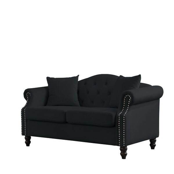 Chesterfield Sofa Black Velvet for Living Room