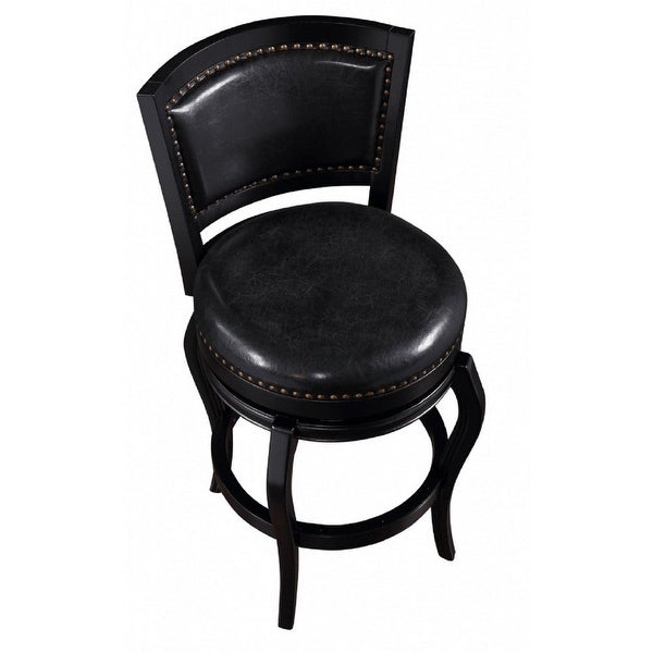 Rory 29 Inch Swivel Barstool， Solid Wood， Nailhead Trim