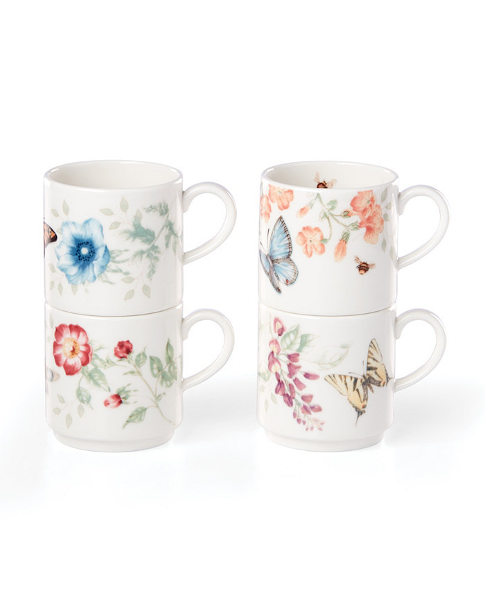 Lenox Butterfly Meadow Kitchen Stack Mugs Set 4