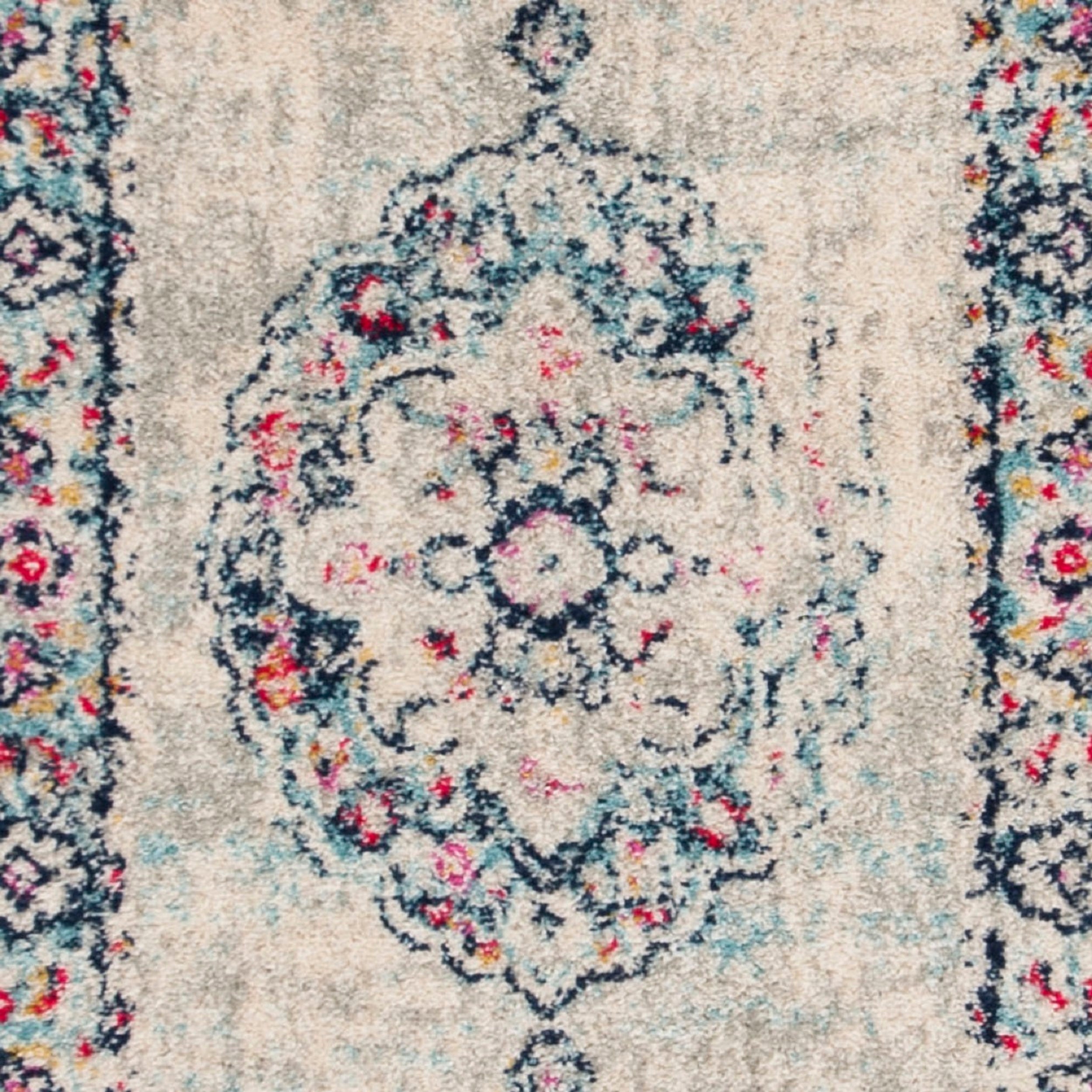 SAFAVIEH Madison Aimee Floral Bordered Runner Rug, Light Grey/Fuchsia, 2' x 8'